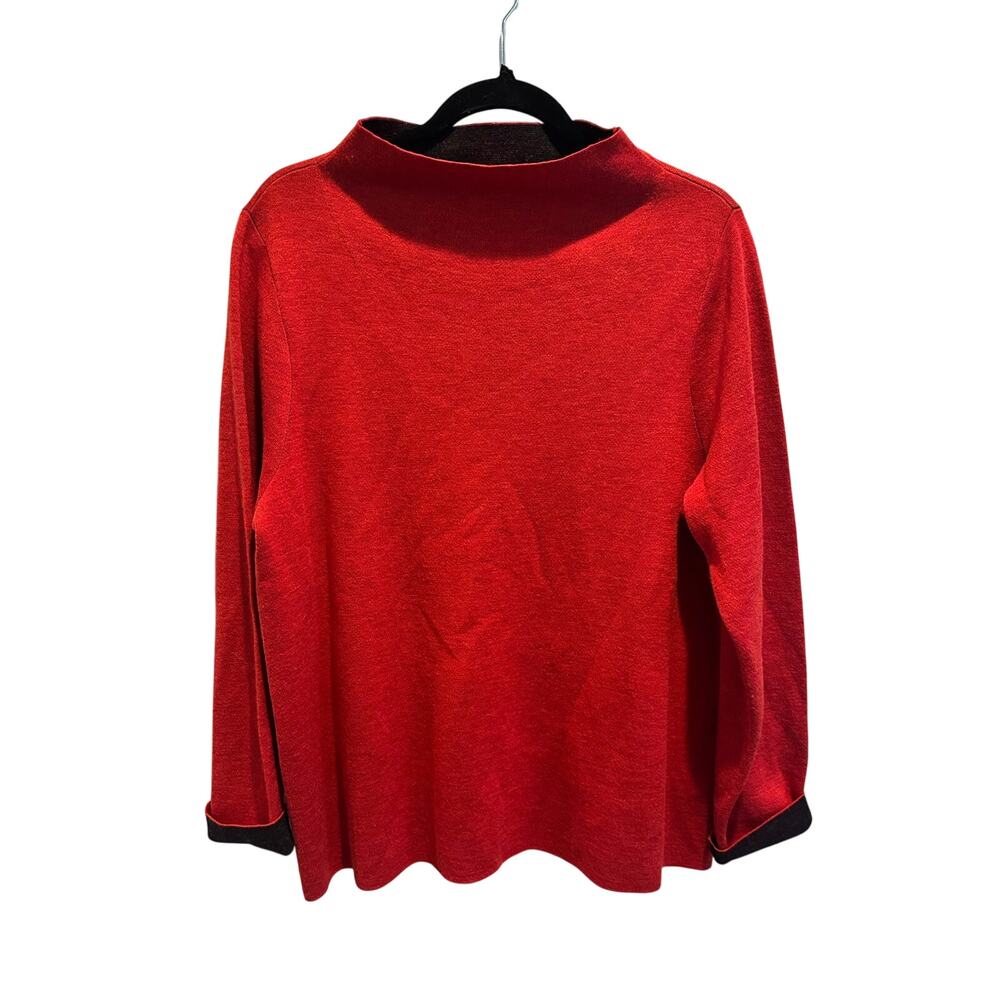 Eileen Fisher Funnel Neck Knit Sweater Size L Tomato Red